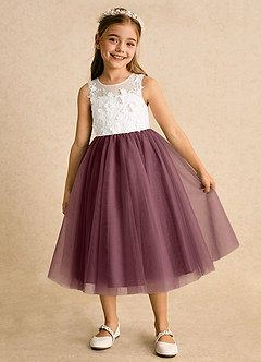 Azazie Lina Flower Girl Dresses Ivory Sangria Ball-Gown Lace Dress image2
