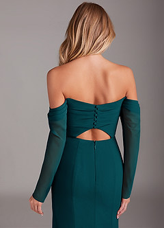 Azazie Hallie Bridesmaid Dresses Pine Mermaid Long Sleeve Chiffon Dress image7