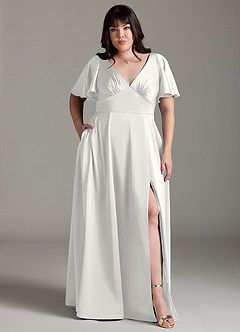 Azazie Kimber Bridesmaid Dresses White A-Line Ruched Stretch Satin Dress image7