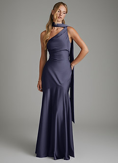 Azazie Amara Bridesmaid Dresses Stormy Mermaid One Shoulder Stretch Satin Dress image3