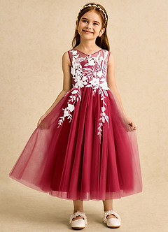 Azazie Sundae Blumenmädchenkleider Ballkleid Spitze Kleid Scharlachrot image6