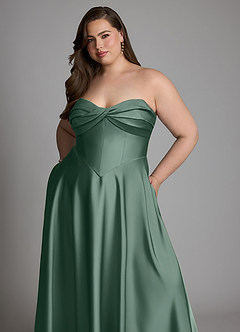 Azazie Meleena Bridesmaid Dresses Eucalyptus A-Line Strapless Stretch Satin Dress image12