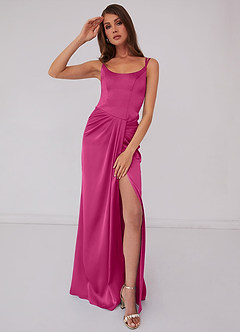 Barbie ♥ Azazie Final Sale Barbie Pink Mermaid Pleated Stretch Satin Dress image1