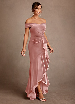 Azazie Billings vestidos de madre de la novia Vestido de Rosa Polvorienta de terciopelo de Corte Sirena con Vestidos sin tirantes image4