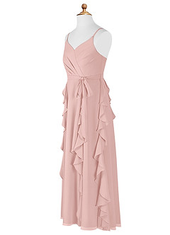 Azazie Peyton Junior Powder Pink A-Line V-Neck Cascading Ruffles Chiffon Dress image6