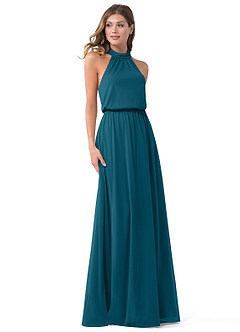 Azazie Landry Bridesmaid Dresses Ink Blue A-Line Pleated Mesh Dress image1