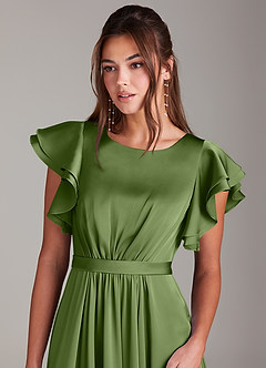 Azazie Daphne Modest Bridesmaid Dresses A-Line Ruched Stretch Satin Floor-Length Dress image5