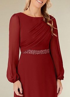 Azazie Priyanka Mother of the Bride Dresses Rust A-Line Boatneck Pleated Chiffon Dress image3