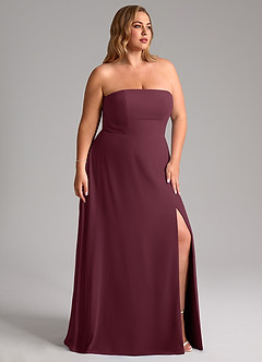 Azazie Wren Vestidos de damas de honor Vestido de Cabernet de Gasa de Corte en A Convertible con Corte Lateral image12