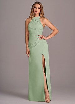 Azazie Jemma Bridesmaid Dresses Dusty Sage Sheath Pleated Chiffon Dress image4