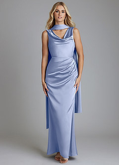 Azazie Tallie Bridesmaid Dresses Ice Mermaid Pleated Stretch Satin Dress image5