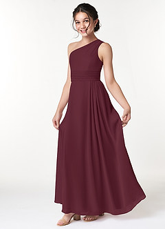 Azazie Cleo Junior A-Linie Plissee Chiffon Kleid Cabernetrot image1