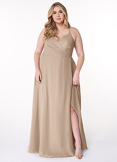 Azazie Davis Jurken voor bruidsmeisjes Jurk van Chiffon met A-Lijn V-hals Taupe image7