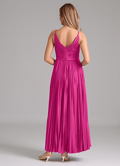 Azazie Raychelle Bridesmaid Dresses Fuchsia A-Line Pleated Stretch Satin Dress image4