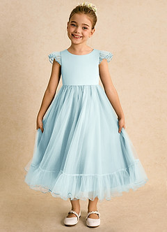 Azazie Phebs Flower Girl Dresses Sea Glass A-Line Tulle Dress image6