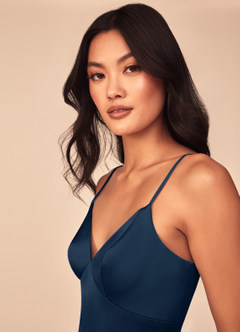 Azazie Dottie Bridesmaid Dresses Dark Navy A-Line Stretch Satin Dress image6