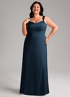 Azazie Denice Robes de demoiselle d'honneur Robe Fourreau en Satin extensible Plissé Bleu Marine Foncé image10