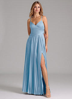 Azazie Vini Schlussverkauf A-Linie Plissee Stretch-Satin Kleid Dusty Blue image4