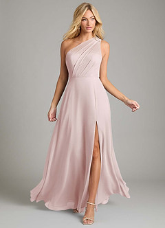 Azazie Phaedra Bridesmaid Dresses Blushing Pink A-Line One Shoulder Chiffon Dress image4