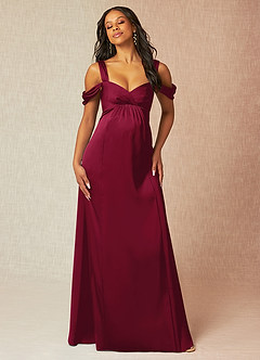 Azazie Rhea vestidos de dama de honor de maternidad Vestido de Corte En A Off The Shoulder Plisado Hasta el suelo Satén Elástico image5
