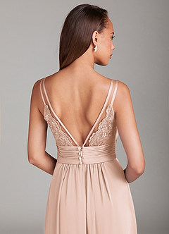Azazie Maren Allure Bridesmaid Dresses Blushing Pink A-Line Lace Stretch Satin Dress image2