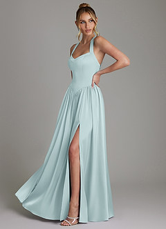 Azazie Francis Bridesmaid Dresses Mist A-Line Corset Stretch Satin Dress image5