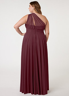 Azazie Charlize Bridesmaid Dresses Cabernet A-Line One Shoulder Mesh Dress image7