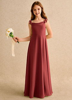 Azazie Puppy Girls Formal Flower Girl Dresses Terracotta A-Line Pleated Chiffon Dress image4