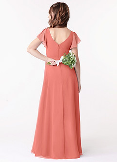 Azazie Omari Junior Salmon Pink A-Line Ruched Chiffon Dress image2
