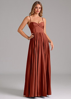Azazie Akiko Bridesmaid Dresses Terracotta A-Line Sweetheart Neckline Stretch Satin Dress image3