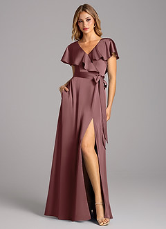 Azazie Lainey Bridesmaid Dresses Vintage Mauve A-Line with Pockets Stretch Satin Dress image3
