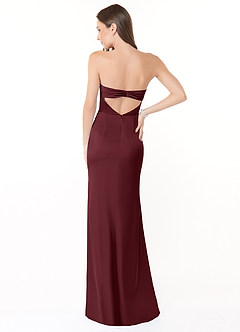 Azazie Leonis Vestidos de damas de honor Vestido de Cabernet de Satén Elástico de Corte Sirena Convertible con Plisado image5