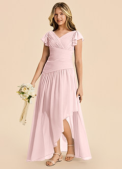 Azazie Pia Junior Blushing Pink A-Line Pleated Chiffon Dress image5