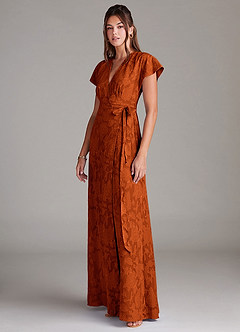 Azazie Ling Bridesmaid Dresses Paprika A-Line Pleated Floral Burnout Dress image5