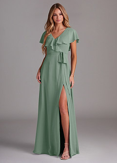 Azazie Lainey Bridesmaid Dresses Silver Sage A-Line with Pockets Chiffon Dress image9