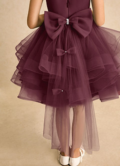 Azazie Tinie Flower Girl Dresses Cabernet Ball-Gown Bow Tulle Dress image7