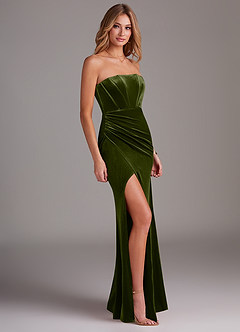 Azazie Larisa Bridesmaid Dresses Olive Sheath Strapless Velvet Convertible Dress image6