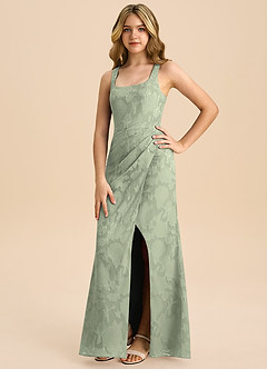 Azazie Mero Junior Vestido Agave de Esgotamento Floral de Bainha com Plissado image5