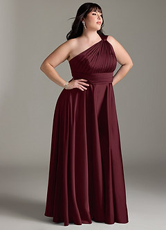 Azazie Charlize Bridesmaid Dresses Cabernet A-Line One Shoulder Stretch Satin Dress image4