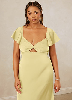 Christian Siriano Bridal for Azazie 1005 Bridesmaid Dresses Flutter Sleeve Stretch Satin Sheath Dress image14