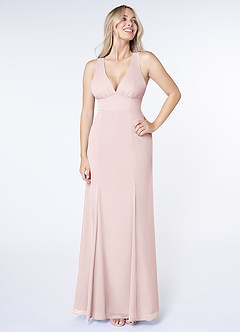 Azazie Christiana Bridesmaid Dresses Blushing Pink A-Line V-Neck Pleated Chiffon Dress image1