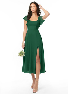 Azazie Bondi Bridesmaid Dresses Dark Green A-Line Ruched Chiffon Dress image1