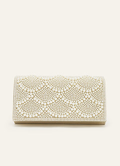 front Scalloped Pearl Embellished Clutch