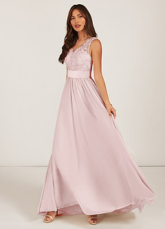 Azazie Gertrude Bridesmaid Dresses Blushing Pink A-Line Lace Chiffon Dress image3