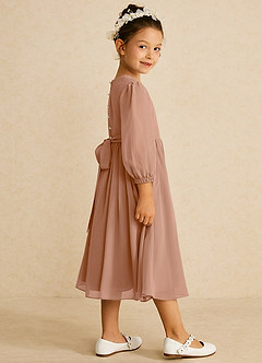 Azazie Lolo Flower Girl Dresses Champagne Rose A-Line with Sleeves Chiffon Dress image4