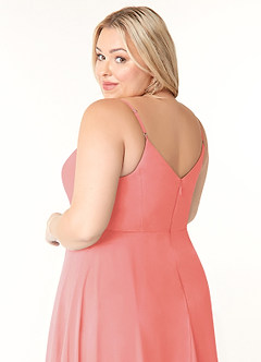 Azazie Clarissa Bridesmaid Dresses Coral A-Line V-Neck Chiffon Dress image12