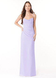 Azazie Mai Brautjungfernkleider Etui Plissee Chiffon Kleid Flieder image1