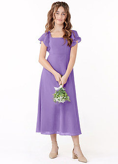 Azazie Bondi Junior Linia A Marszczony Szyfon Długość herbaty Młodsza druhna Sukienka image1