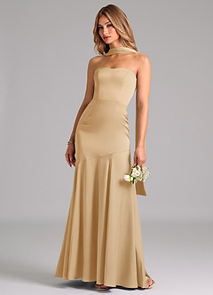 Azazie Shiloh Bridesmaid Dresses Gold Mermaid Strapless Stretch Satin Convertible Dress image6