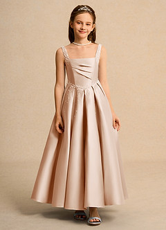 Azazie Mochi Girl vestidos de niña de las flores Vestido de Rosa Inglesa de Satin Mate de Princesa con Plisado image1